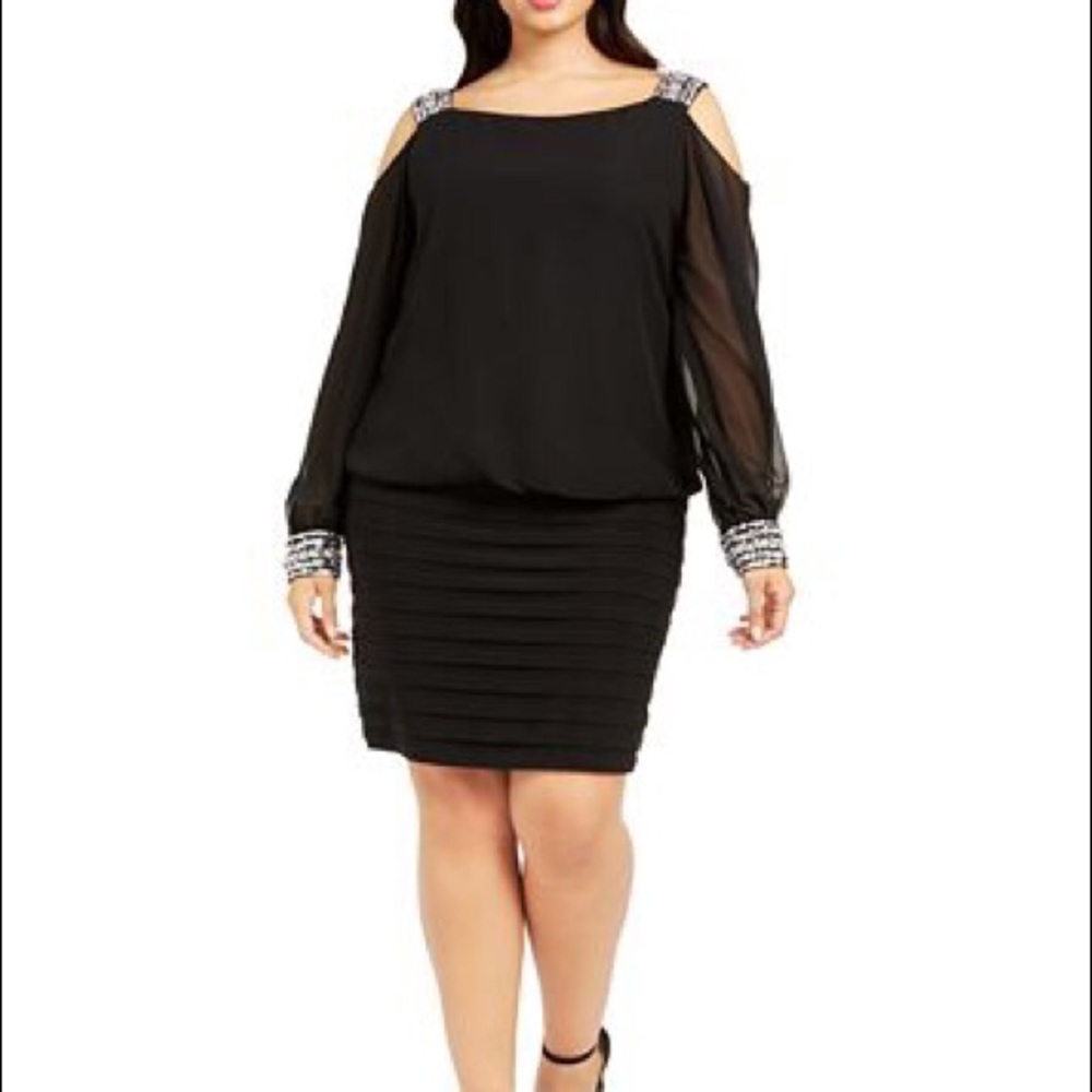 BETSY& ADAM formal cold shoulder midi dress
